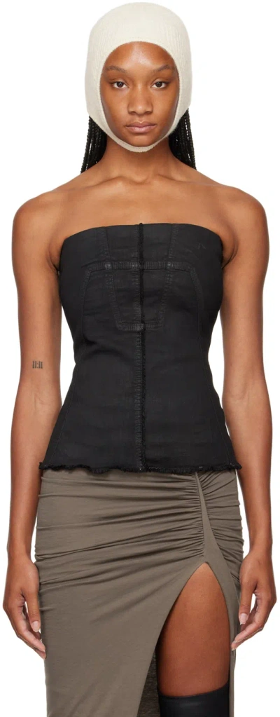 RICK OWENS DRKSHDW BLACK PORTERVILLE BUSTIER DENIM TOP