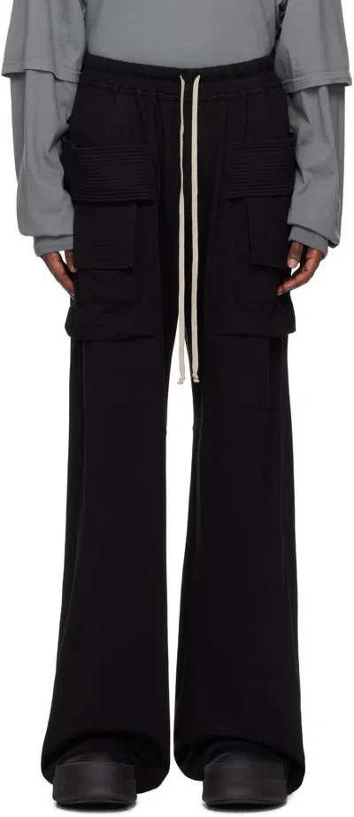 Rick Owens Drkshdw Black Porterville Creatch Wide Drawstring Cargo Pants In 09 Black
