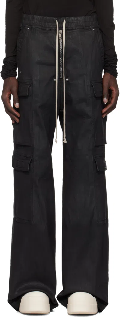RICK OWENS DRKSHDW BLACK PORTERVILLE DOUBLE CARGO JUMBO BELAS DENIM CARGO PANTS