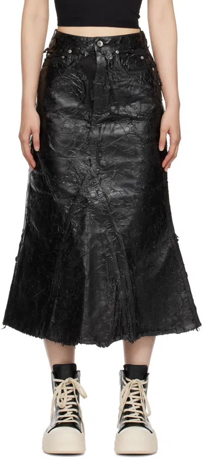 Rick Owens Drkshdw Black Porterville Godet Denim Midi Skirt In 09 Black