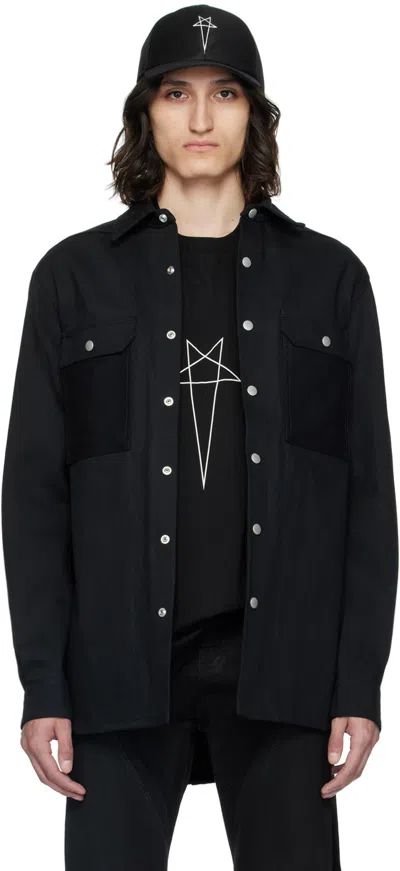 Rick Owens Drkshdw Black Press-stud Denim Shirt In 09 Black