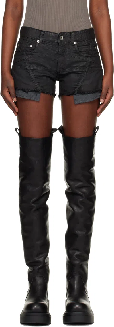 Rick Owens Drkshdw Black Temple Lana Cut Off Denim Shorts In Blue