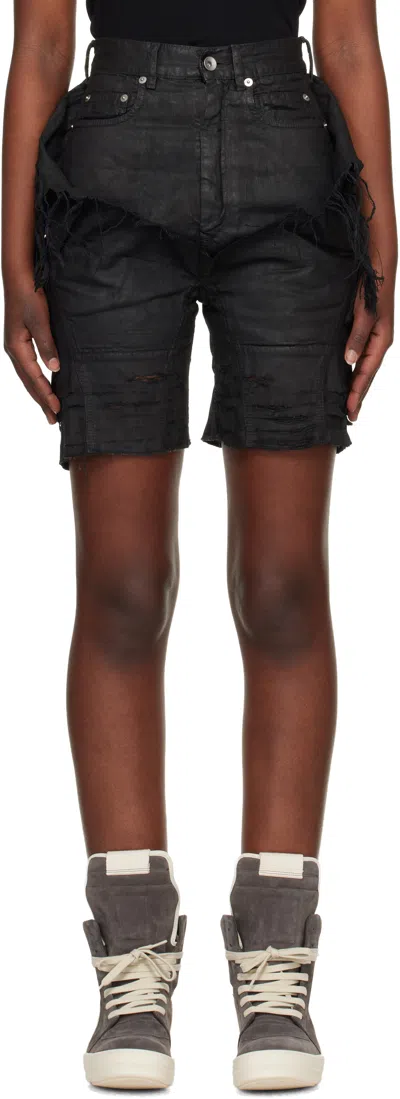 Rick Owens Drkshdw Black Temple Slivered Tight Cutoff Denim Shorts