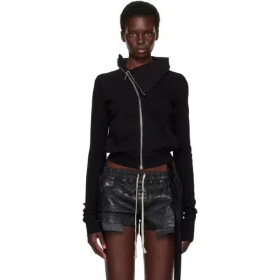 Rick Owens Drkshdw Mountain Asymmetrical Zip High Collar Cotton Sweatshirt In Black