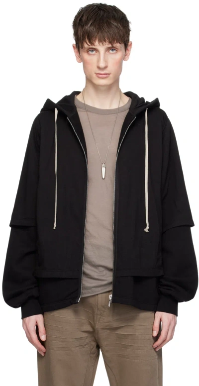 Rick Owens Drkshdw Black Zipped Hustler Hoodie In 09 Black