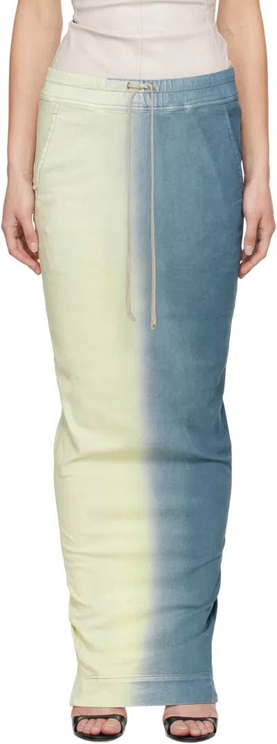 RICK OWENS DRKSHDW BLUE & OFF-WHITE PULL ON PILLAR MAXI SKIRT