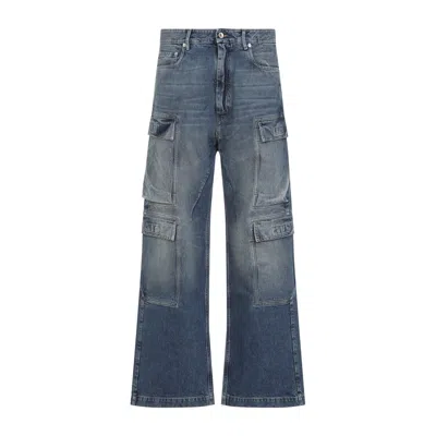 Rick Owens Drkshdw Blue Denim Jeans With Cargo Pockets And Vintage Wash In Washed Indigo