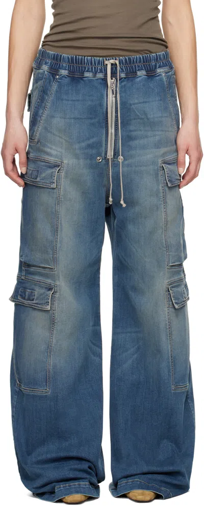 Rick Owens Drkshdw Blue Hollywood Double Jumbo Belas Denim Cargo Pants In 06 Washed Indigo