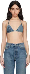 Rick Owens Drkshdw Blue Hollywood Garment-washed Denim Bra In 06 Washed Indigo