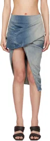 Rick Owens Drkshdw Womens Washed Indigo Twisted Front-slit Denim Midi Skirt Xs In Blue