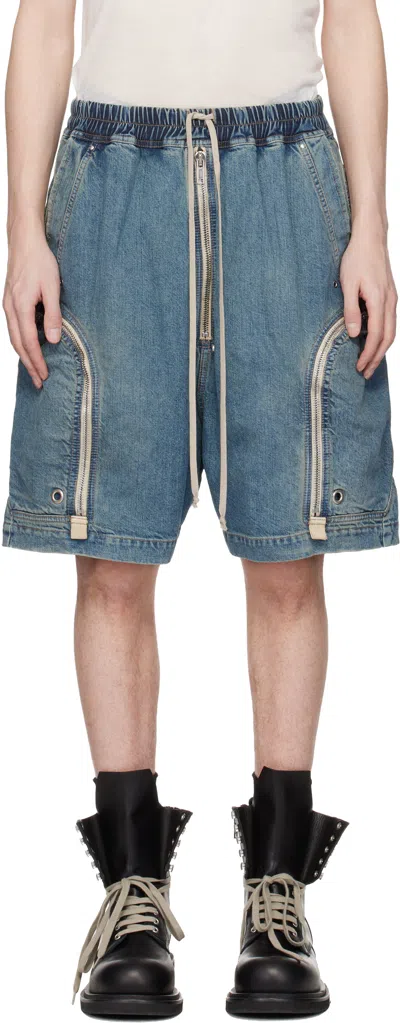Rick Owens Drkshdw Blue Temple Bauhaus Pods Denim Shorts