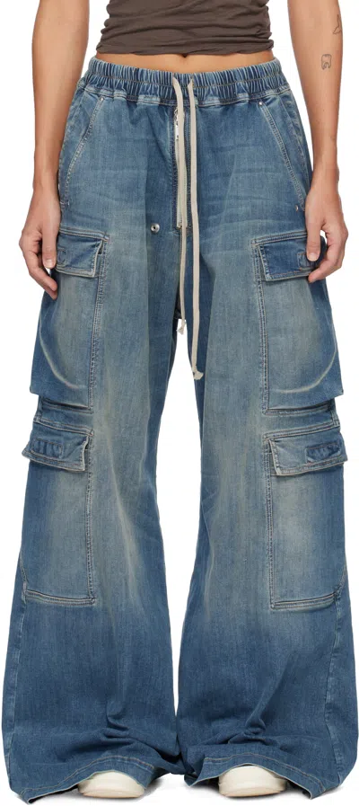 Rick Owens Drkshdw Blue Temple Double Cargo Jumbo Belas Jeans