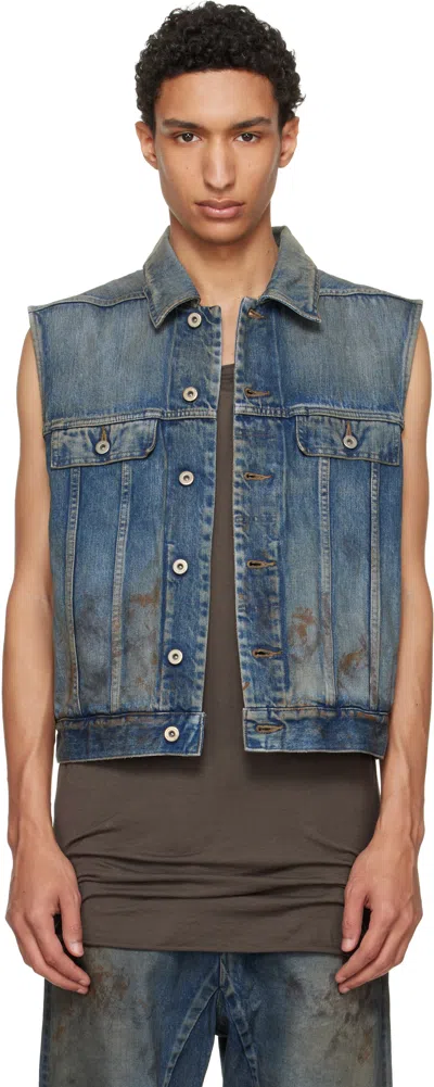 Rick Owens Drkshdw Blue Temple Sl Denim Trucker Vest