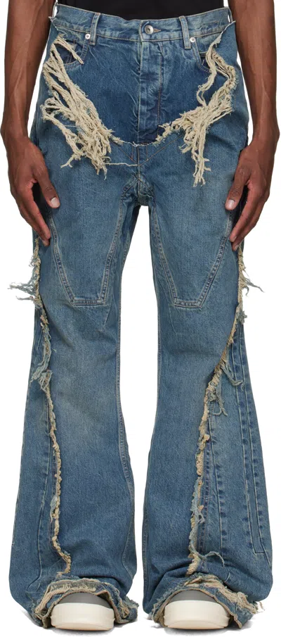 Rick Owens Drkshdw Blue Temple Slivered Bootcut Jeans
