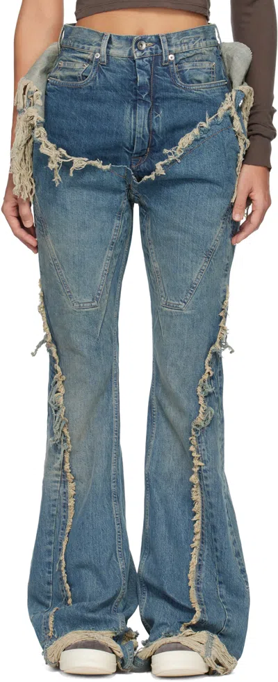 Rick Owens Drkshdw Blue Temple Slivered Bootcut Jeans