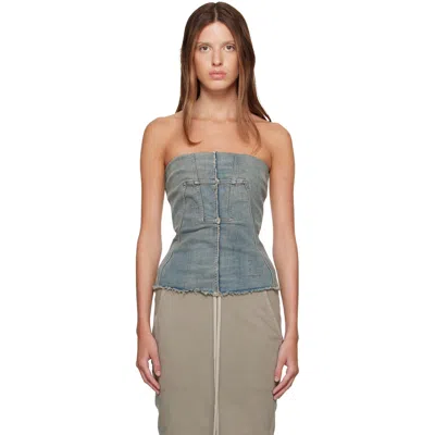 Rick Owens Drkshdw Blue Tower Splintered Denim Bustier Top