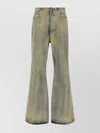 Rick Owens Drkshdw Distressed Wide-leg Denim Pants With Vintage Appeal In Green