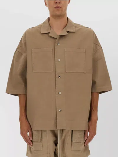 Rick Owens Drkshdw Boxy Short Sleeve Shirt Patch Pockets In Brown