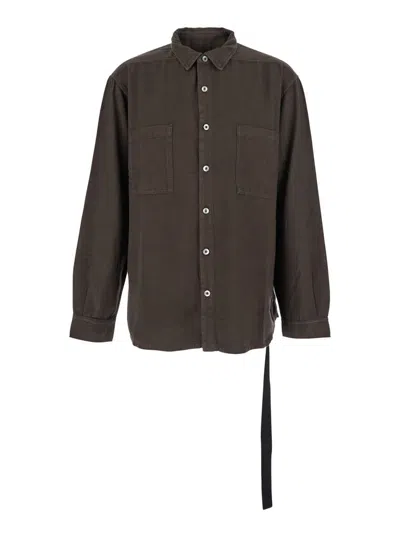 Rick Owens Drkshdw Brown Classic Collar Shirt With Lace Detail In Cotton Woman