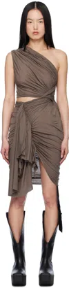 Rick Owens Drkshdw Brown Hollywood Cotton Gauze Jersey Fog Minidress In 34 Dust