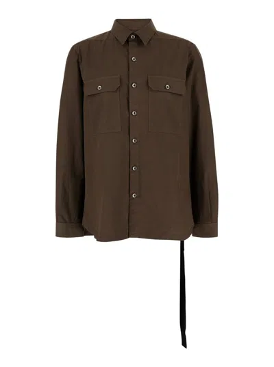 Rick Owens Drkshdw Brown Shirt With Oversize Band And Buttons In Cotton Man