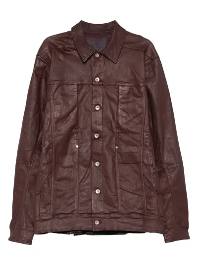 Rick Owens Drkshdw Button-fastening Waxed-effect Shirt Jacket In Red