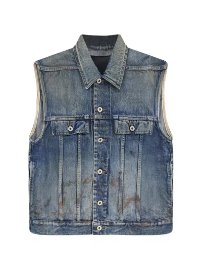 Rick Owens Drkshdw Buttoned Denim Gilet In Blue