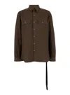 RICK OWENS DRKSHDW BROWN SHIRT WITH OVERSIZE BAND AND BUTTONS IN COTTON MAN