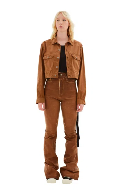 Rick Owens Drkshdw Cape Sleeve Cropped Outershirt Jacket In Khaki/brown
