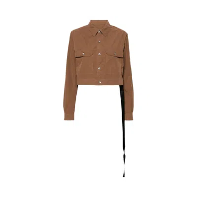 Pre-owned Rick Owens Drkshdw Cape Sleeve Cropped Outershirt Jacket 'khaki/brown' | Green | Women's Size M