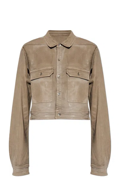 Rick Owens Drkshdw Cut-out Foiled Denim Jacket In Grey
