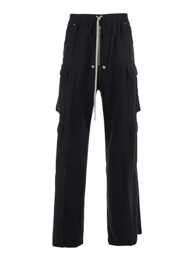 Rick Owens Drkshdw 'cargo Belas' Black Cargo Pants With Drawstring Waist And Cargo Pockets In Cotton Man