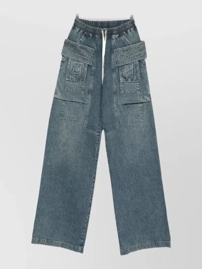 Rick Owens Drkshdw Cargo Drawstring Trousers Wide Leg Pockets In Blue