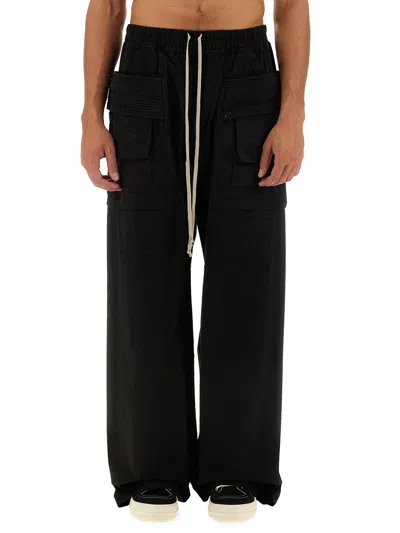 Rick Owens Drkshdw Black Porterville Creatch Wide Drawstring Cargo Pants