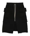 Rick Owens Drkshdw Cargo Fleece Knee-length Shorts With Ribbed Detailing In Black