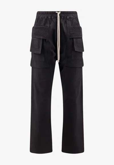 Rick Owens Drkshdw Creatch Wide-leg Cotton-blend Canvas Drawstring Cargo Trousers In Black
