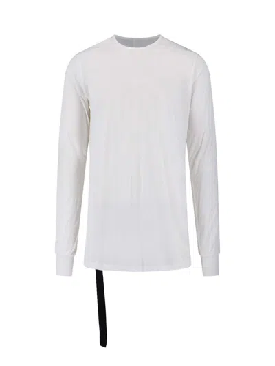 Rick Owens Drkshdw Long-sleeve Minimalist White T-shirt With Asymmetrical Detail
