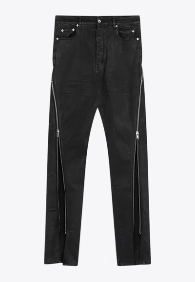 Rick Owens Drkshdw Coated Bolan Banana Jeans With Zippers In Black