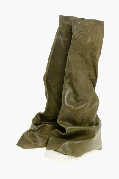 Rick Owens Drkshdw Coated Cotton Fetish Over-the-knee Boots In Green