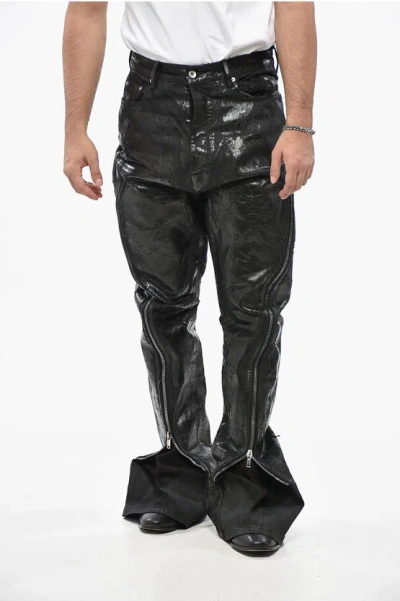 Rick Owens Drkshdw Coated Denim Bolan Banana Jeans With Zip Details 18c In Black