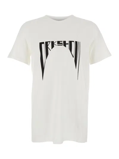 Rick Owens Drkshdw White Crewneck T-shirt With Logo Print On The Front In Cotton Man