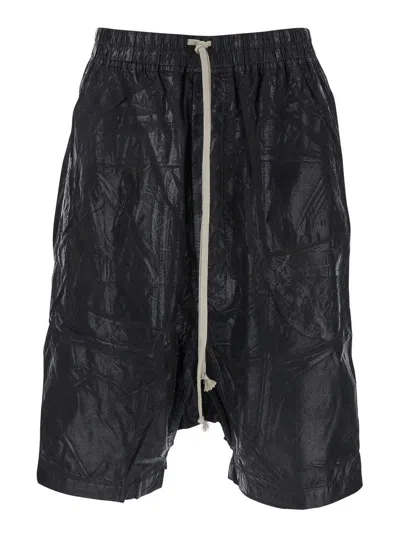 Rick Owens Drkshdw Pods Straight-leg Cotton-poplin Drawstring Shorts In Black