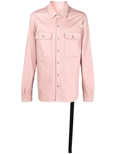Rick Owens Drkshdw Cotton-blend Long-sleeved Overshirt In Pink