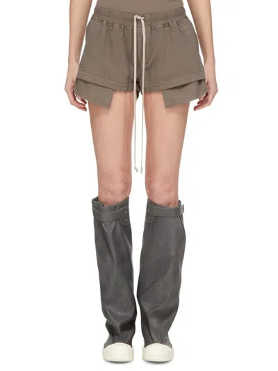 Rick Owens Drkshdw Cotton Drawstring Shorts With Elastic Waistband And High-low Hem In Grigio