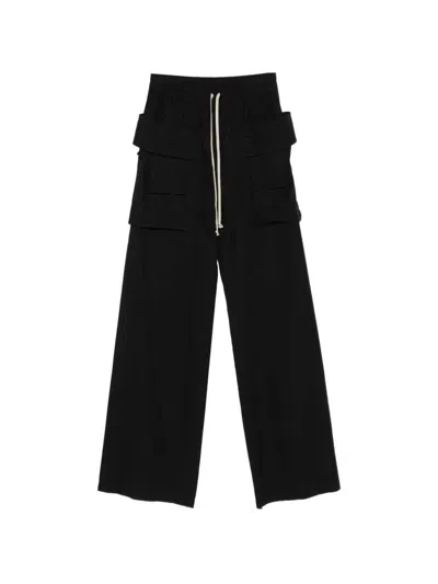 Rick Owens Drkshdw Creatch Wide-leg Cotton-blend Canvas Drawstring Cargo Trousers In Black