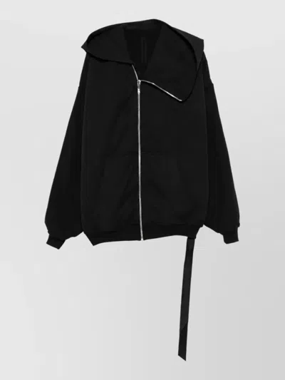 Rick Owens Drkshdw Cotton Oversized Hooded Asymmetric Zip Jacket In Black
