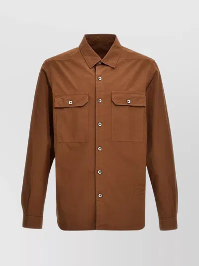 Rick Owens Drkshdw Cotton Shirt With Adjustable Waist Tie In Brown