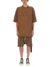 Rick Owens Drkshdw Cotton T-shirt With Asymmetric Stitch Detailing In Brown