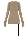 Rick Owens Drkshdw Asymmetric Hem Long Sleeve Ribbed Top In Brown