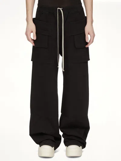 Rick Owens Drkshdw Cotton Twill Creatch Wide Cargo Drawstring Pants In Black